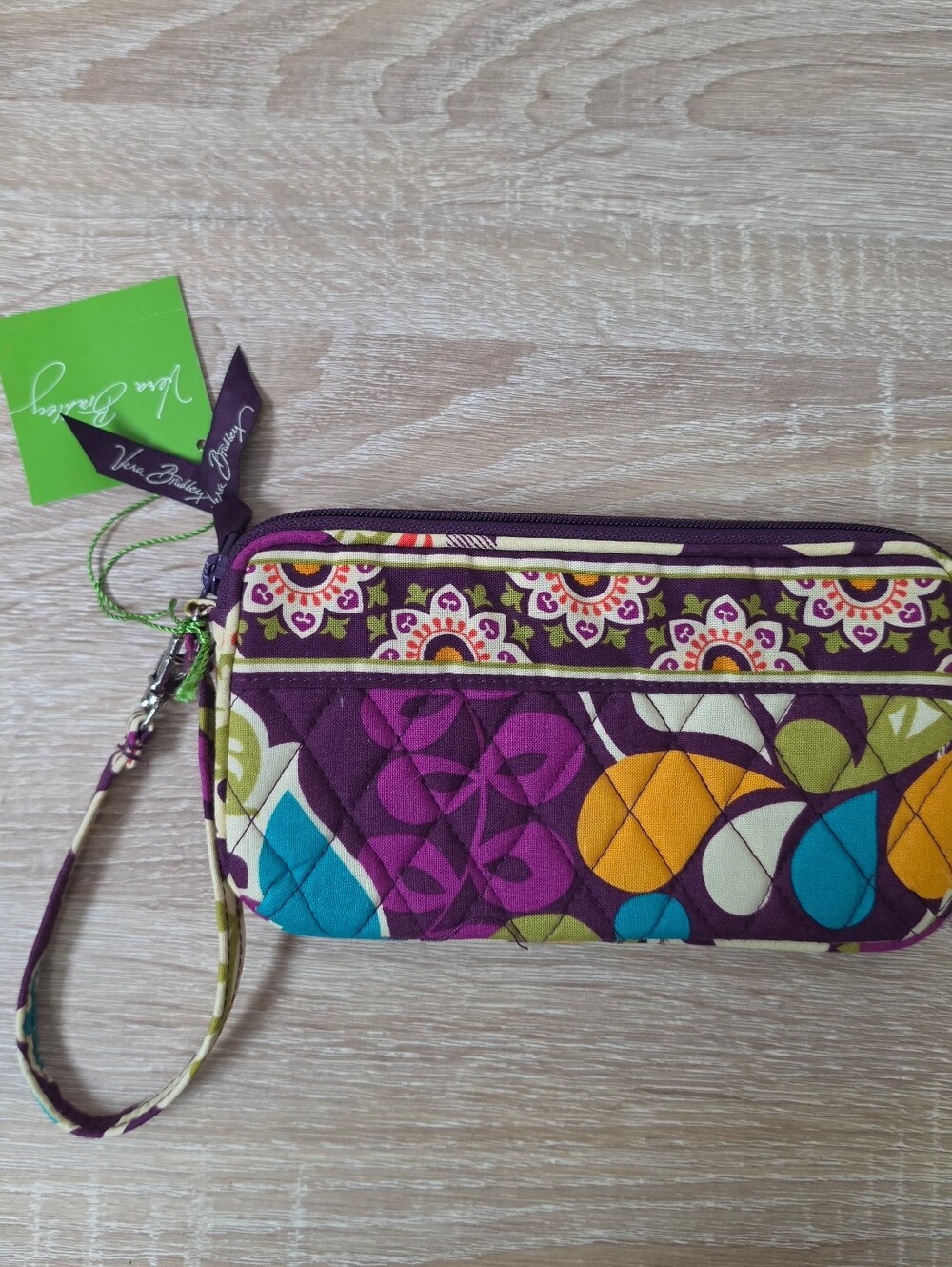 Vera Bradley Plum Crazy Quilted Cotton Zip Wristlet Wallet Mini Bag Retired NWT